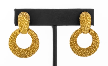 14K Textured Yellow Gold Door Knocker Earrings