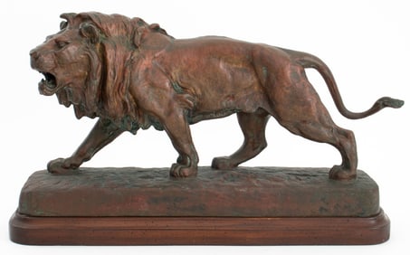 After Louis Vidal "Lion en Marche" Metal Sculpture