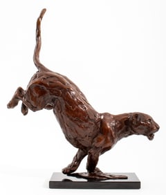 Mark Coreth "Leopard Landing" Bronze Sculpture
