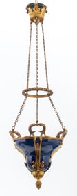 French Bronze & Cobalt Porcelain Hanging Light