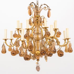 Louis XV Style Amber Glass 16-Light Chandelier