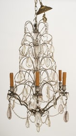 Italian Gilt Metal Six-Branch Crystal Chandelier