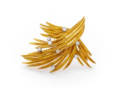18K Yellow Gold Diamond Brooch