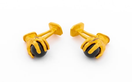 Rick Cameron Vermeil Black Onyx Hand Cufflinks