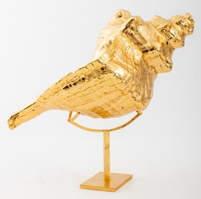 Karl Springer Attr. Gilt Conch Shell on Stand