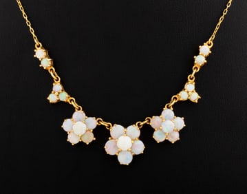 Italian 14K Yellow Gold Opal Necklace