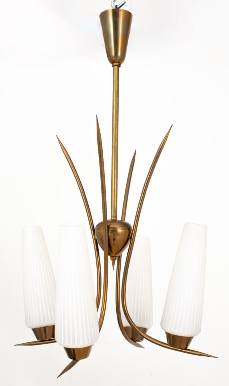 Mid-Century Modern Brass & Opaline Chandelier (1 of 8)