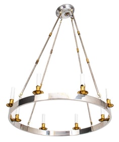 Maison Jansen Style Chrome & Brass Ring Chandelier