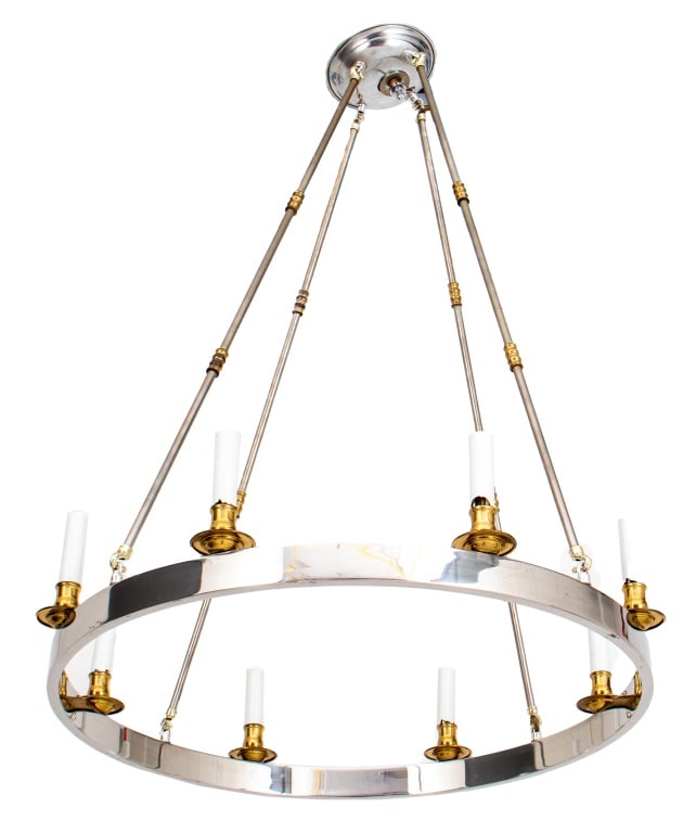 Maison Jansen Style Chrome & Brass Ring Chandelier (1 of 10)