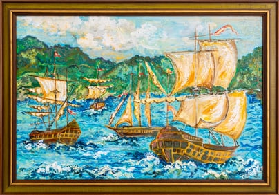 Isabel Ships at Seat Oil on Canvas