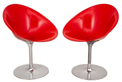 Philippe Starck "Eros" Red Swivel Chairs, Pair