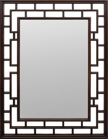 Modern Mahogany Geometric Fretwork Wall Mirror