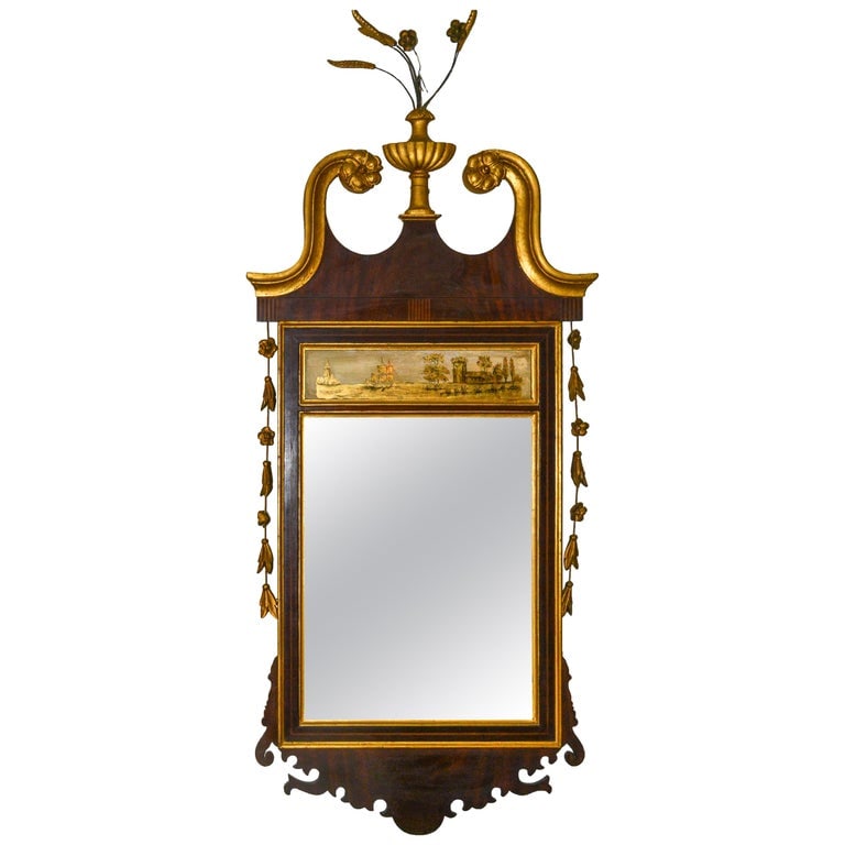 Adam Style Reverse Painted Giltwood Mirror (1 of 6)