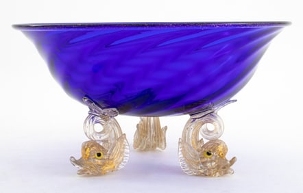 Salviati Venetian Blue Glass Centerpiece Bowl