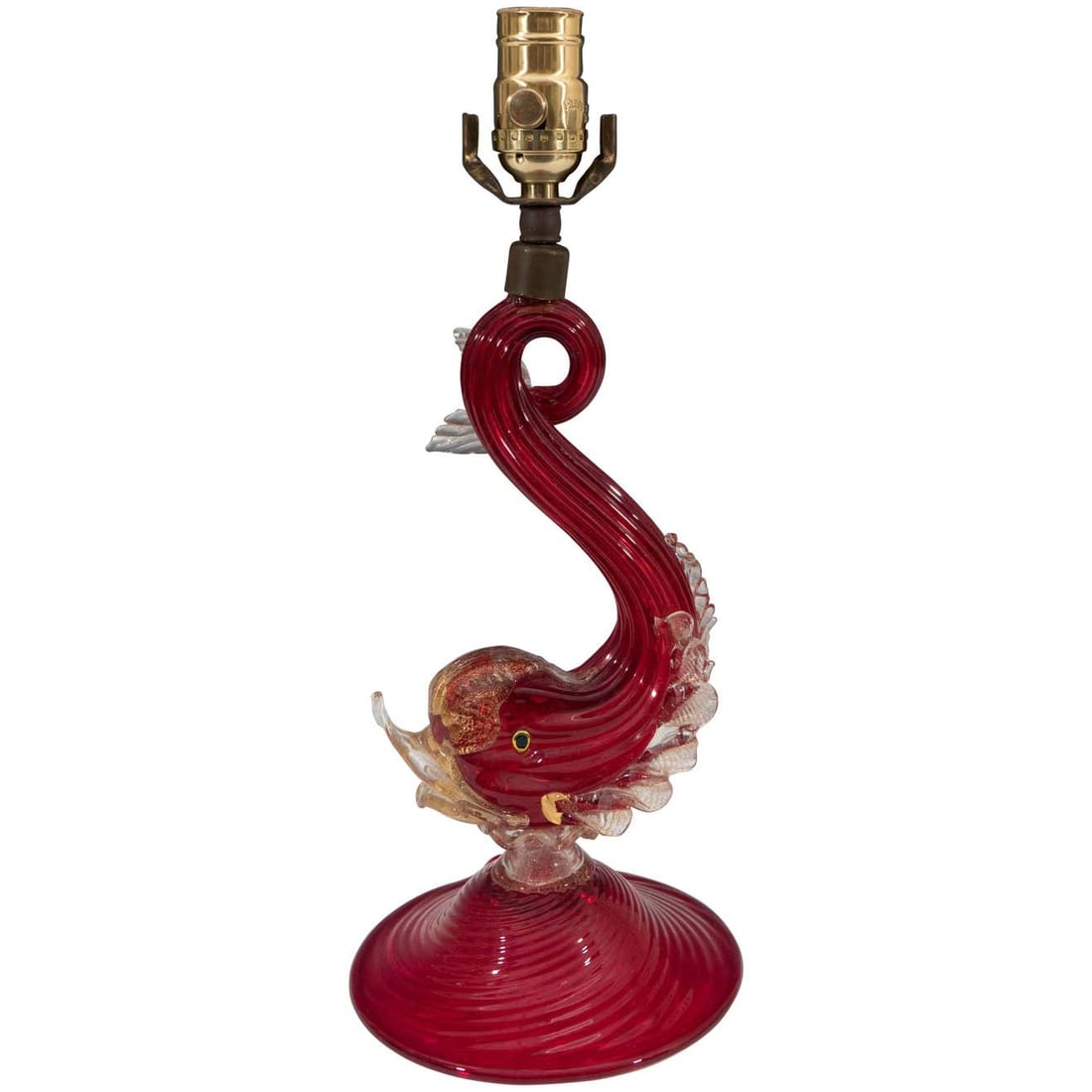 Barovier Toso Attr. Red Murano Glass Dolphin Lamp (1 of 9)