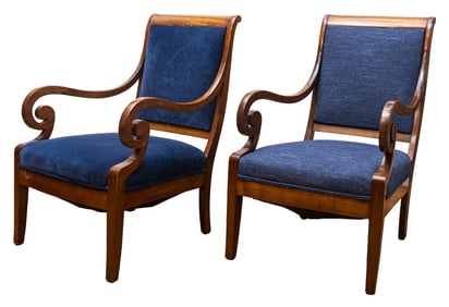 Danish Empire Neoclassical Armchairs, Pair
