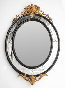 Venetian Ebonized & Giltwood Framed Mirror