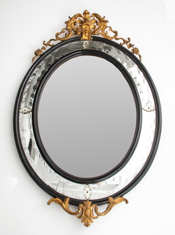 Venetian Ebonized & Giltwood Framed Mirror (1 of 7)