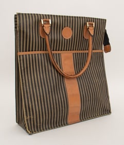 Fendi Striped Canvas Leather Tote Bag