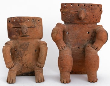 Quimbaya Earthenware Seated Figures, Pair