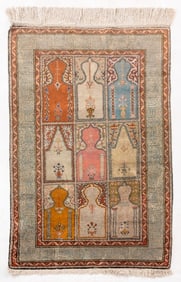 Turkish Kayseri Silk Prayer Rug, 3' 3' x 2'
