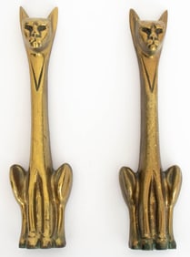 Mid-Century Modern Siamese Cat Brass Andirons, Pr