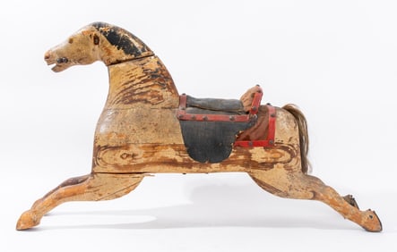 American Carved Wood Rocking Horse, 19th C.