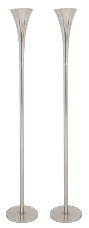 Laurel Mid-Century Chrome Torchiere Lamps, 2 (1 of 5)