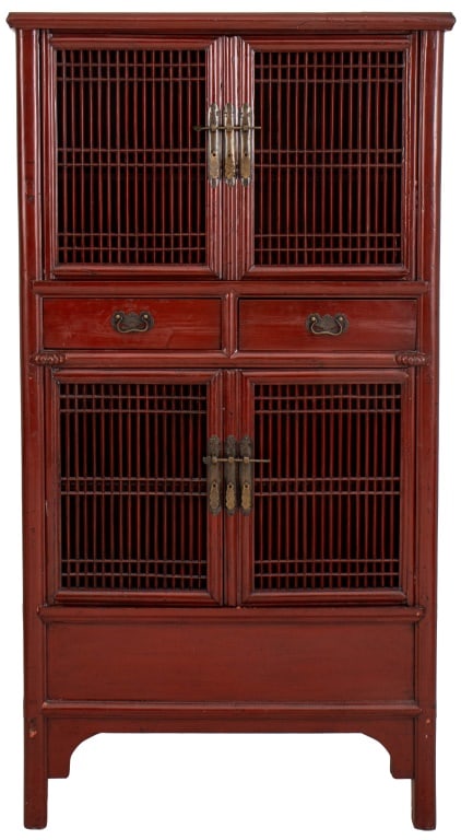 Chinese Red Lacquered Spindle Cabinet (1 of 9)