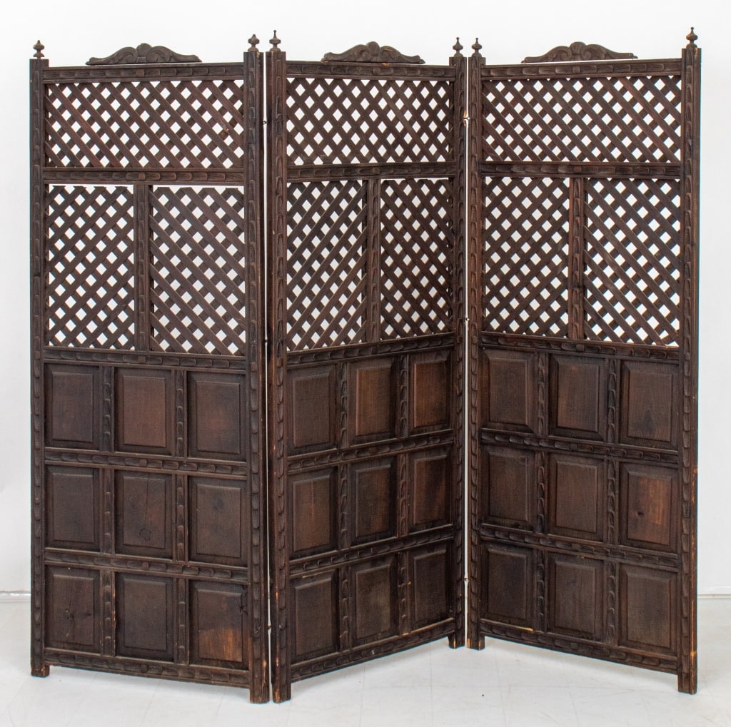 Anglo-Indian Wooden Lattice Three Panel Screen (1 of 8)