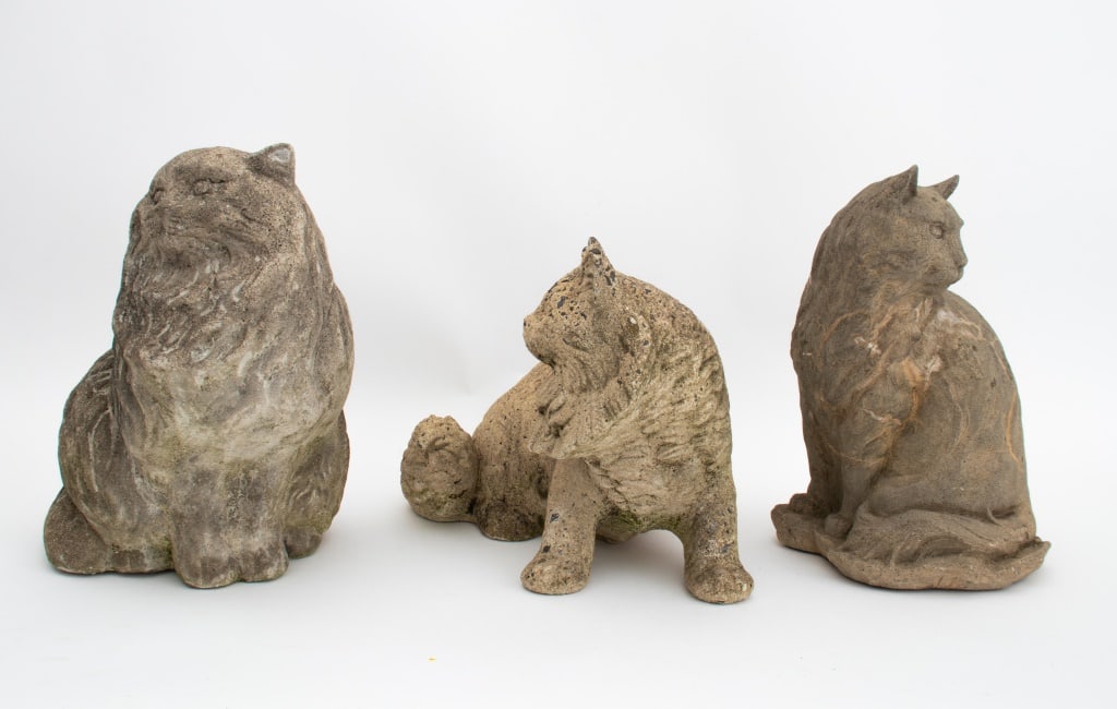 Seated Cat Stone Sculptures, 3 (1 of 9)