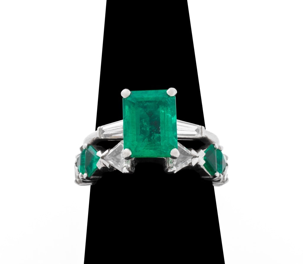 Platinum Emerald Diamond Engagement Ring & Band (1 of 11)