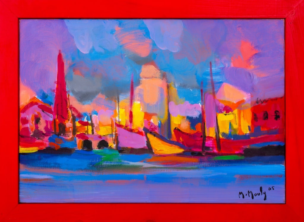 Marcel Mouly "La Ville Rose" Acrylic on Canvas: Marcel Mouly (French, 1918-2008), "La Ville Rose", Acrylic on Canvas, 2005, signed "M. Mouly" and dated lower right, signed, titled, dated, and inscribed "Gentilly" to verso, together with with a Cert