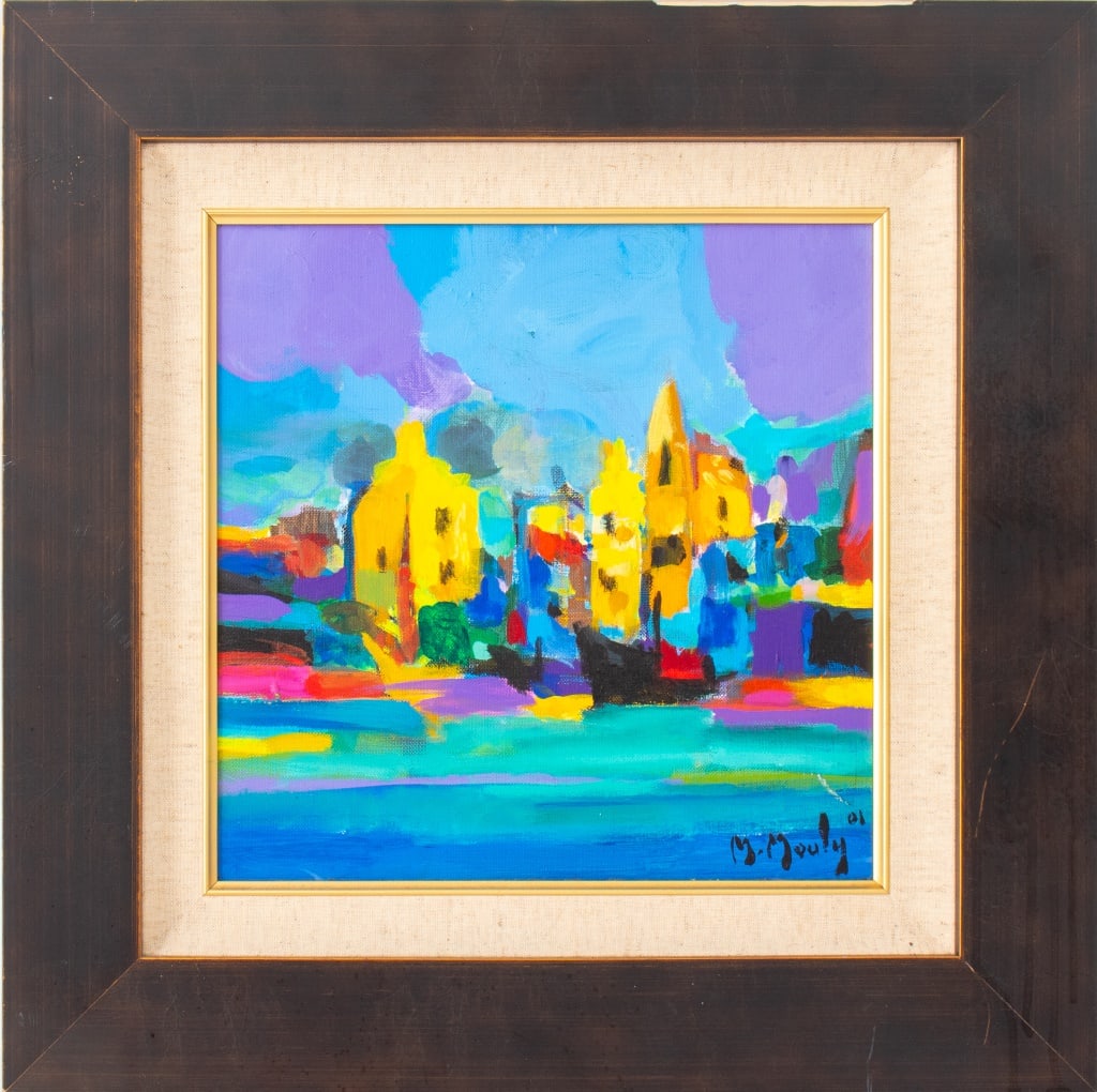 Marcel Mouly "Port du Flandre" Acrylic on Canvas: Marcel Mouly (French, 1918-2008), "Port du Flandre" [Port of Flanders], Acrylic on Canvas, 2001, signed and dated lower right, signed and titled to verso, together with with a Certificate of Authentic