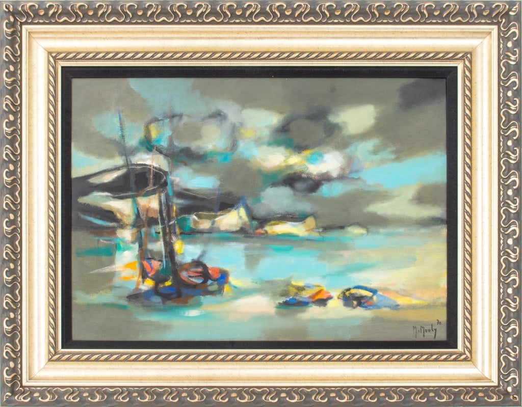 Marcel Mouly "La Cote Normande" Oil on Canvas: Marcel Mouly (French, 1918-2008), "La Cote Normande" [The Normandy Coast], Oil on Canvas, 1970, signed and dated lower right, signed. titled and date to verso, in silver-tone giltwood frame. Image: 17