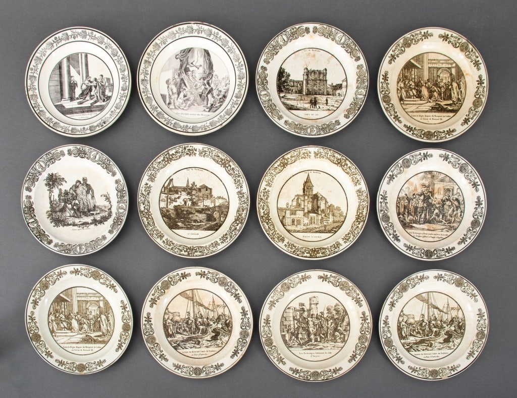 French Black & White Transferware Plates, 12 (1 of 5)