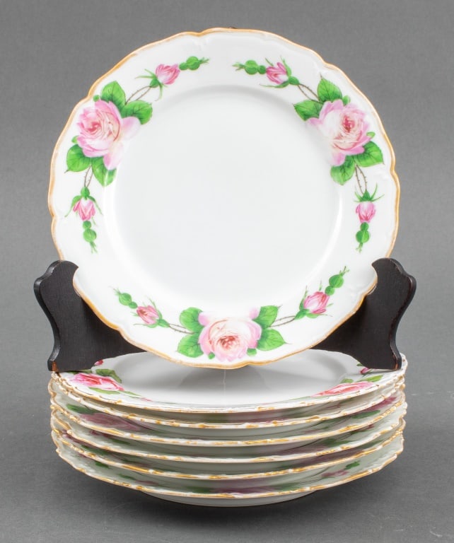 Austrian Porcelain Rose Painted Dessert Plates, 7 (1 of 7)