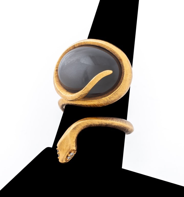 Ole Lynggaard 18K Moonstone Diamond Snakes Ring (1 of 5)