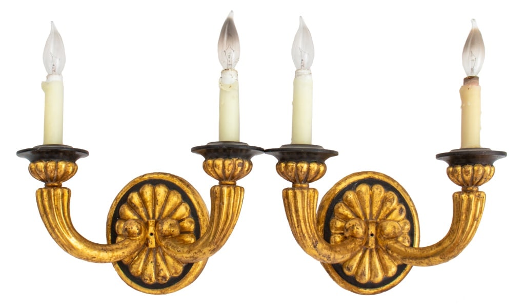 Art Deco Style Giltwood 2-Light Wall Sconces, Pair (1 of 7)