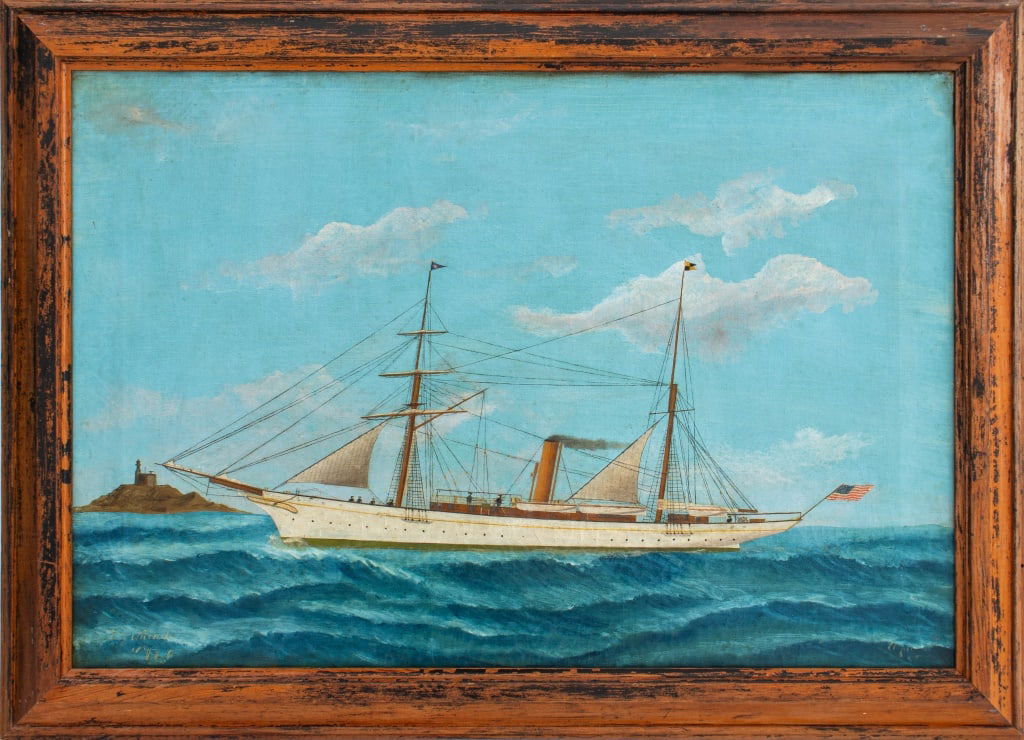 American Naive School Steamship Oil on Canvas (1 of 7)