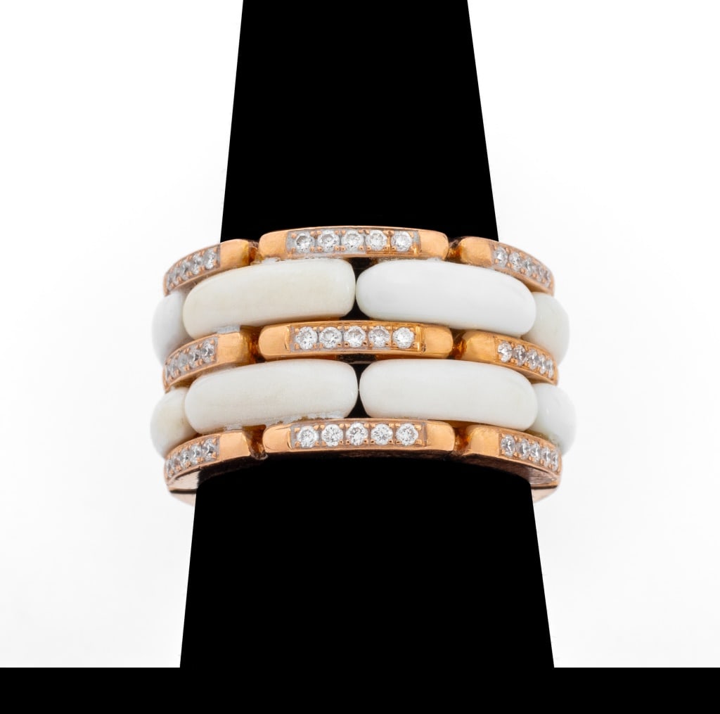 18K Rose Gold Diamond White Chalcedony Ring (1 of 5)