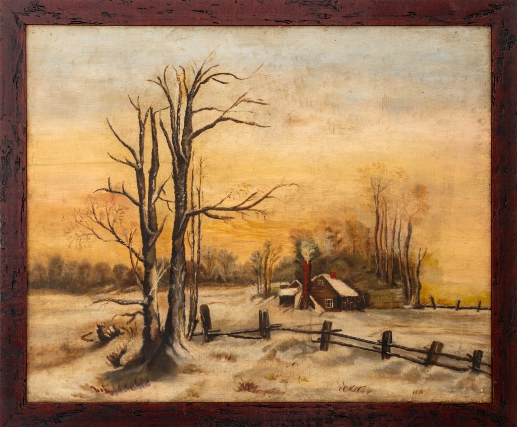 American School Winter Landscape Oil on Canvas (1 of 7)