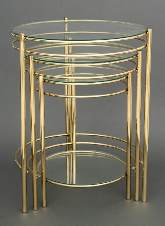 Mid-Century Modern Glass & Brass Nesting Tables, 3 (1 of 7)