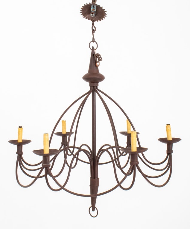 American Wrought Iron Six-Light Chandelier (1 of 11)