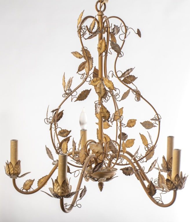 Rococo Style Foliate Motif Gilt 5-Light Chandelier (1 of 7)