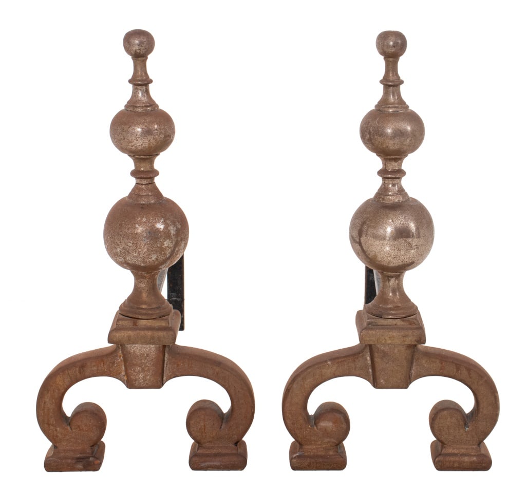 Baroque Style Brass Andirons, Pair (1 of 6)