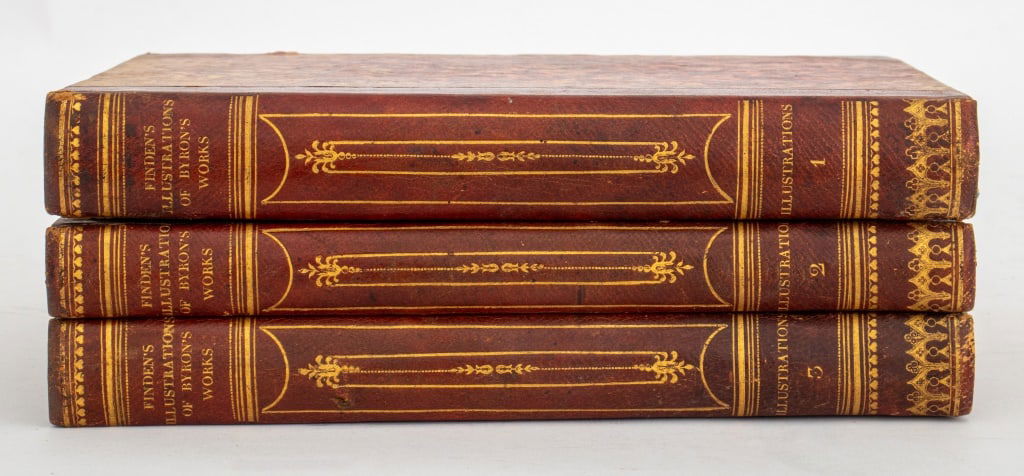 Brockedon "Life and Works of Lord Byron", 1834: "Finden's Illustrations of Life and Works of Lord Byron", W. Brockedon, London: John Murray, Albemarle Street, Volumes I-III, 1834. Each: 9.5" L x 7" W. Provenance: From a New York City Collection. Ke