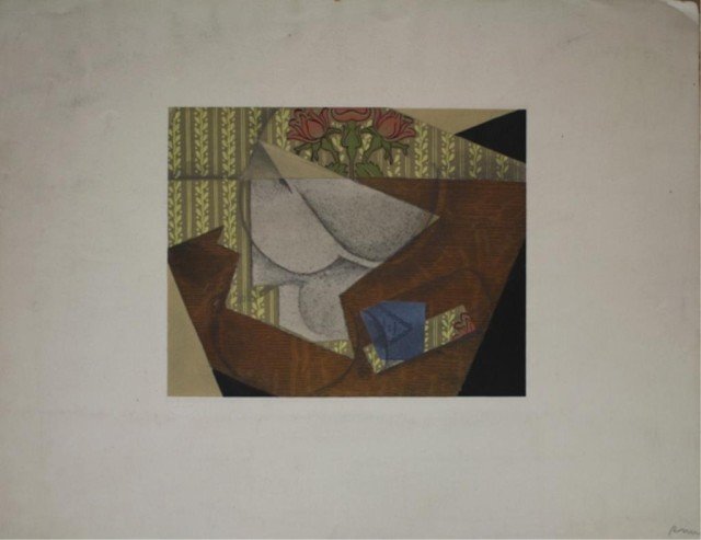 Spanish Papier Collé La Paquet de Tabac Juan Gris: La Paquet de Tabac", by Juan Gris (Spanish, 1887-1927), papier collé; embossing stamped "JB" lower left with editions J. Becker label on verso. Dimensions: 15-3/4" x 20-1/4