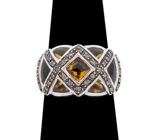 10K White Gold Citrine Diamond Ring