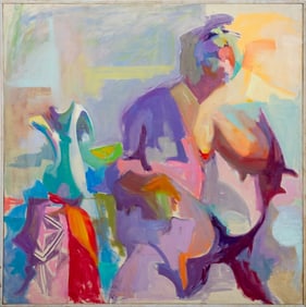 Arthur Harrow Abstract Figural Interior Scene Oil